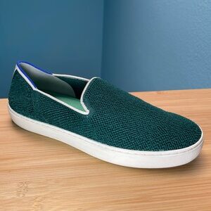 Rothy's RARE Womens 8.5 Loafers Slip On Shoes Kelly Green Knit White Soled Shoes